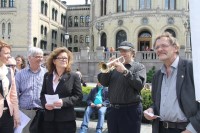 Forbundslederen foran Stortinget