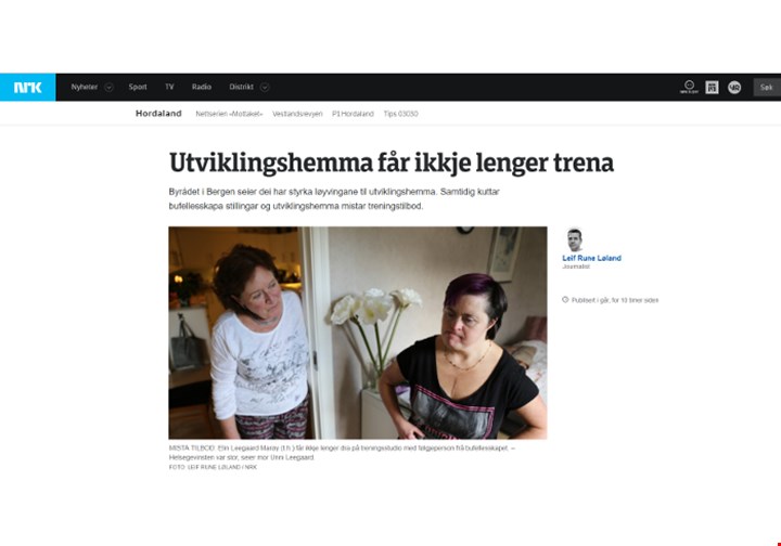 Skjermdump fra NRK Hordalands nettsider