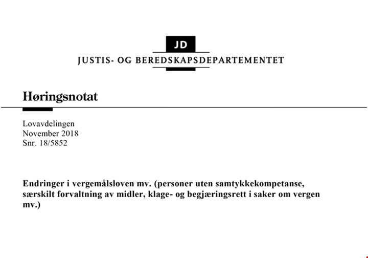 Høringsnotat, endring i vergemålsloven