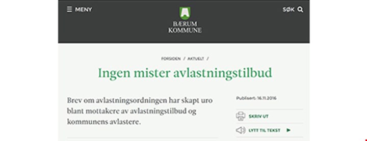 Bærum kommunes nettside