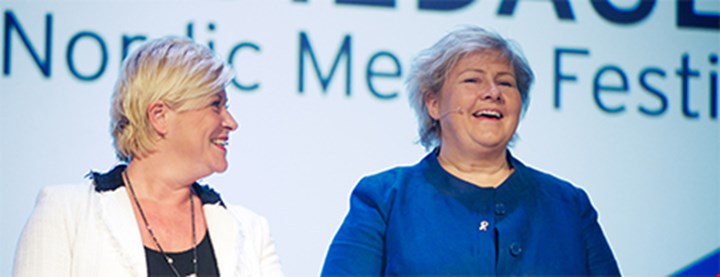 Foto av Erna Solberg og Siv Jensen