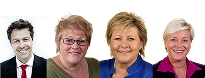 Foto av partilederne Hareide, Grande, Solberg og Jensen