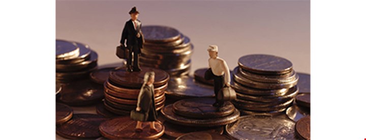 Illustrasjon med penger og tre personer