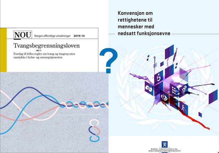 Forsidene til tvangslovutvalgets innstilling og FN-konvensjonen